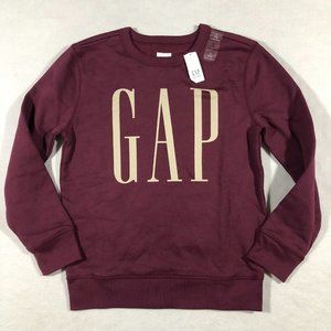 NEW Gap Kids Large Long Sleeve Crew Neck Sweatshirt Spell Out Logo Maroon NWT